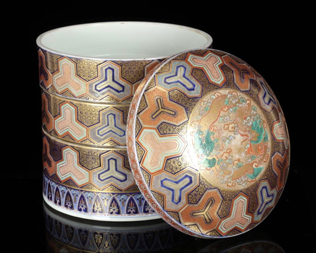 希少古伊万里】金襴手龍文様三段重 重箱 豪華絢爛色絵金彩細工