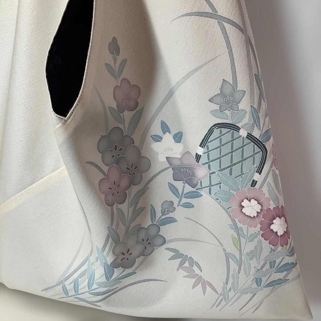 大島紬×新品正絹ちりめん振り袖三角バッグリバーシブルあずま袋