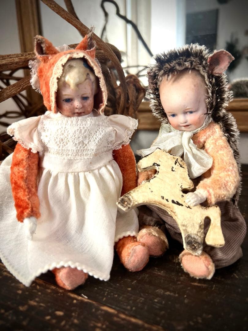 アンティーク動物コスチューム人形セット ドール　　 アンティーク　ビスクドール 28㎝用 ドレスセット ビスクドール アンティークドールの通販 by