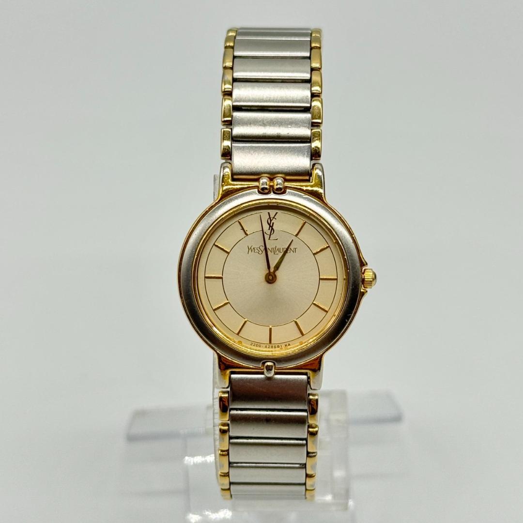 稼働品 YSL イヴサンローラン 腕時計 ゴールド文字盤 クォーツ 2針