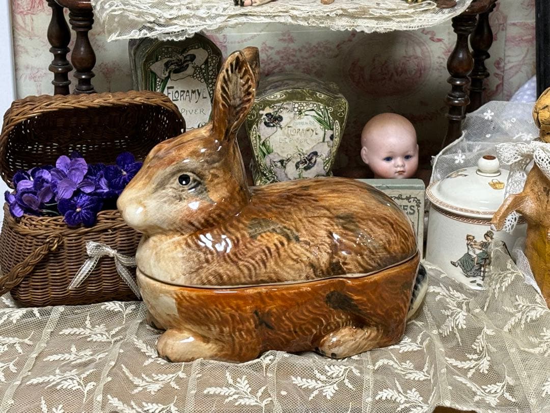 フランスアンティーク ミッシェル・コーガン うさぎのテリーヌポット