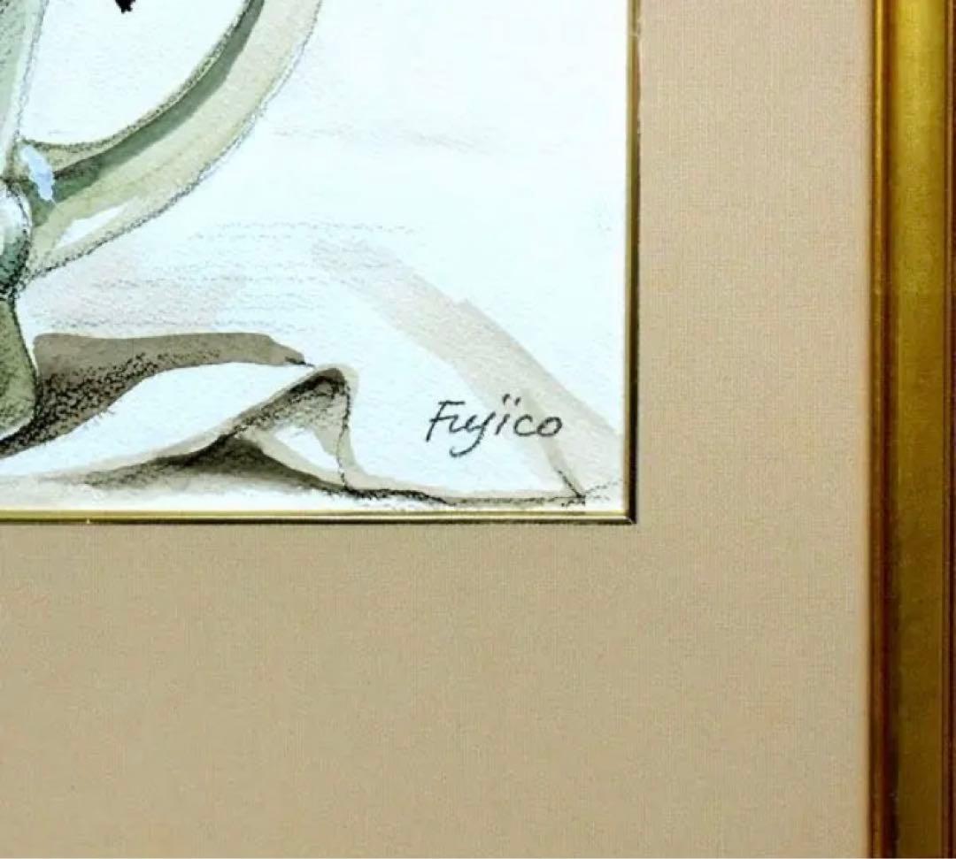 肉筆原画！ 橋本不二子 人気水彩画家 赤い薔薇？ 花瓶に入った花の絵画