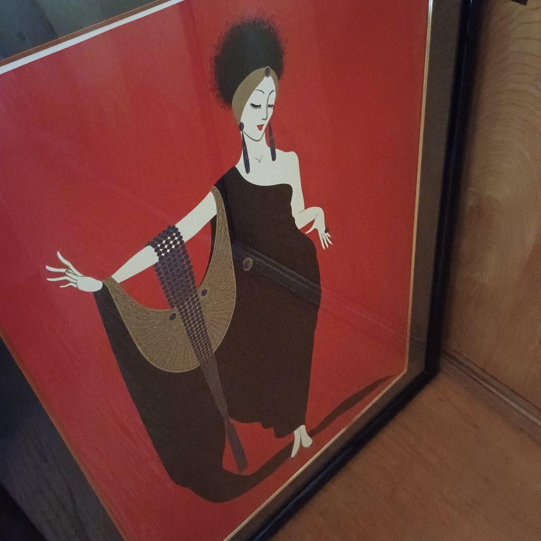 エルテ Erte 魅力 アールデコ調 額装品 アフロ 美人画 黒 赤 大判