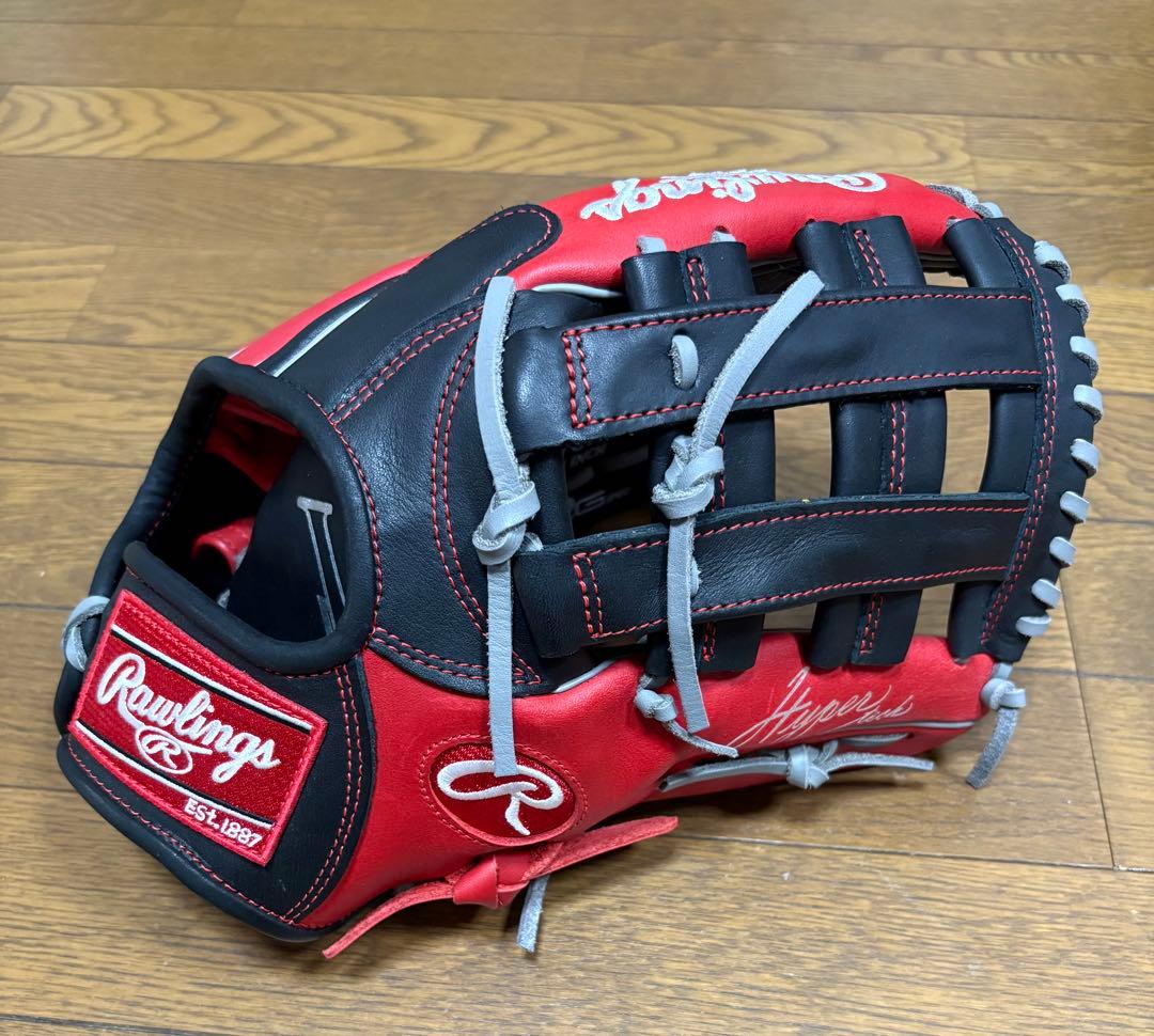 Rawlings 軟式、ソフトボール兼用グローブ レッド/ブラック 3429-0089-de1.jpg