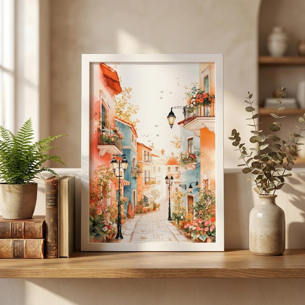 額装 風景画 水彩画風 A4 ヨーロッパ 街並み インテリア おしゃれ 癒し