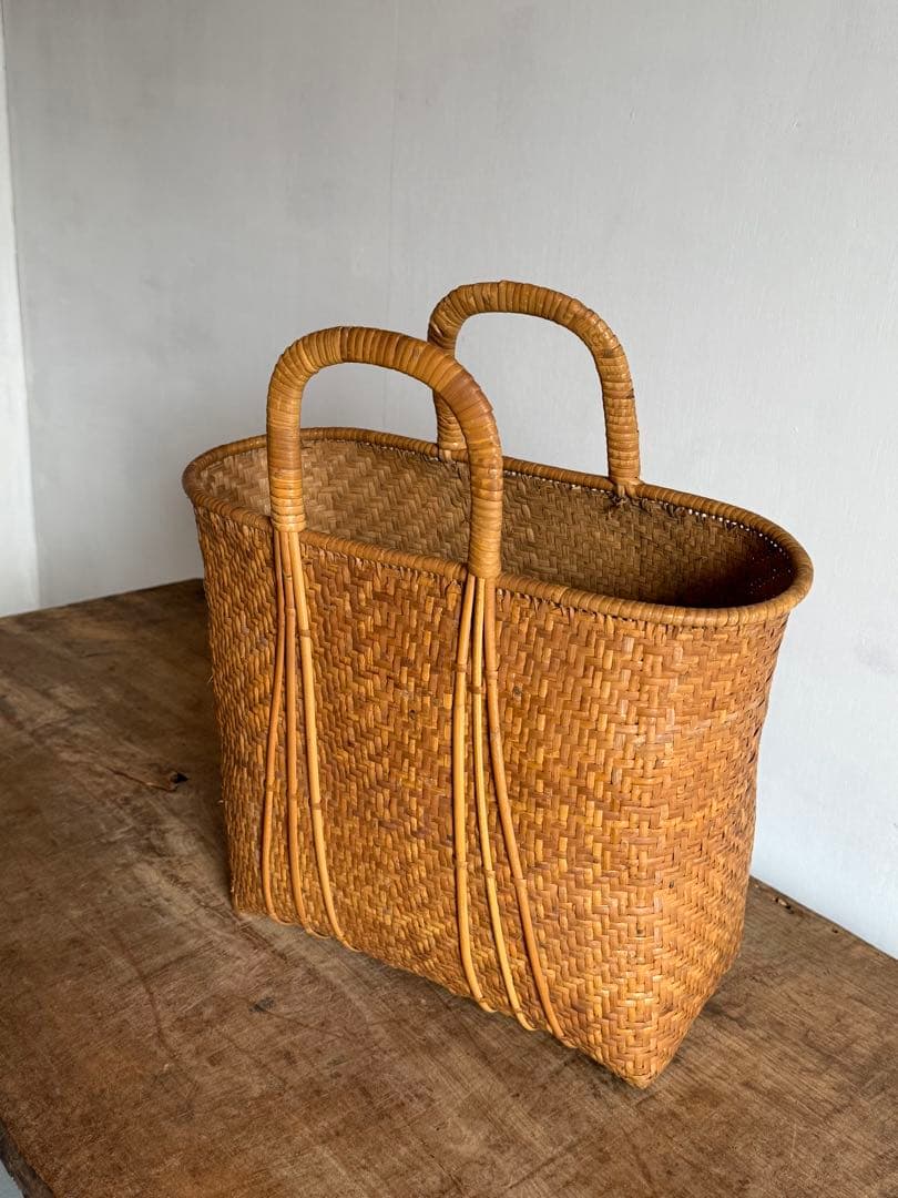 竹かごバッグ 竹籠バッグ 竹細工 竹編みカゴ 買物かご マルシェバッグ 買い物かご 大－白/竹かご/かごバッグ/バスケットかご/国産/日本製 竹