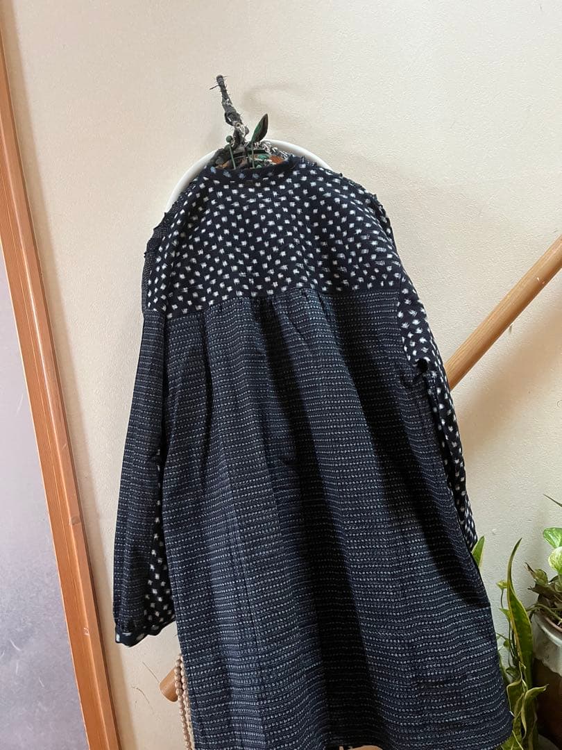 古布リメイク 久留米絣チュニック シャツ コート 雪ん子 フリル