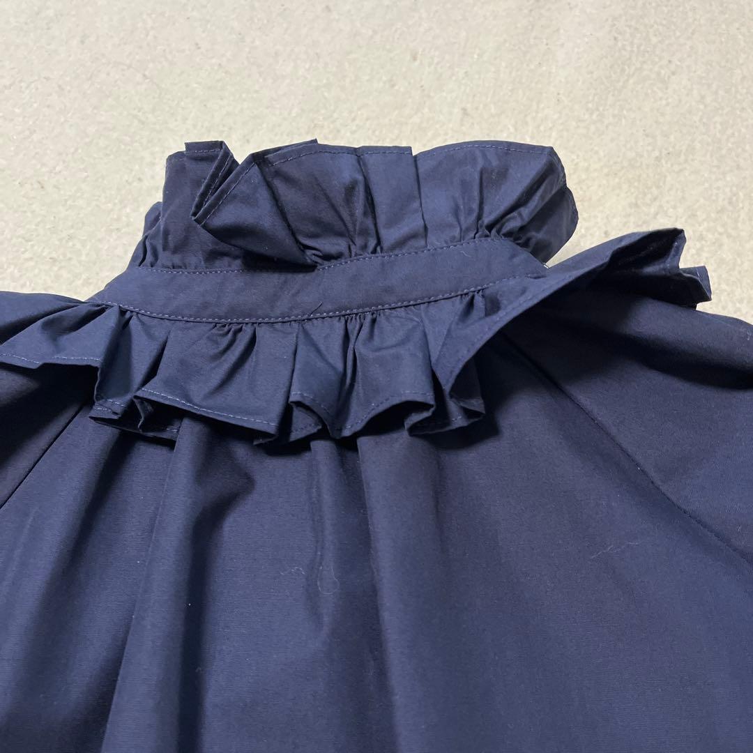 タグ付き 美品 CADUNEカデュネ フリル衿ブラウス ボウタイ ネイビー 紺