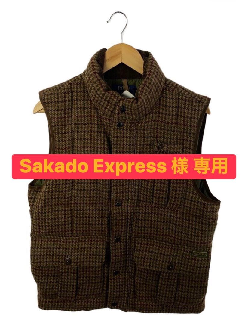 POLO RALPH LAUREN◆ダウンベスト/M/コットン/BRW/チェック 美品 RALPH LAUREN ダウンベスト グレンチェック ブラウン レディース