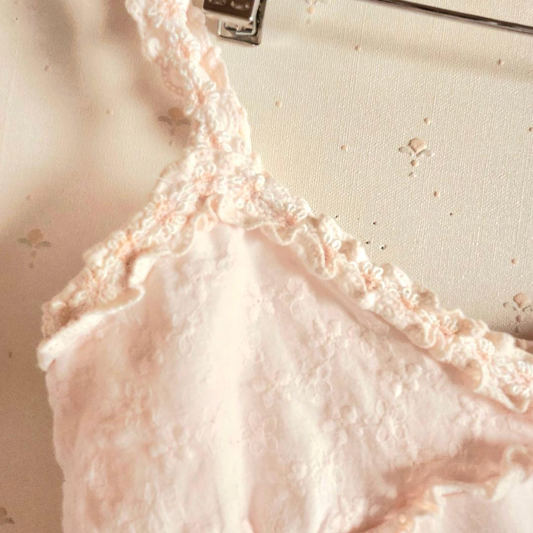 リズリサ 肩リボンフラワー刺繍 キャミソール ピンク LIZLISA