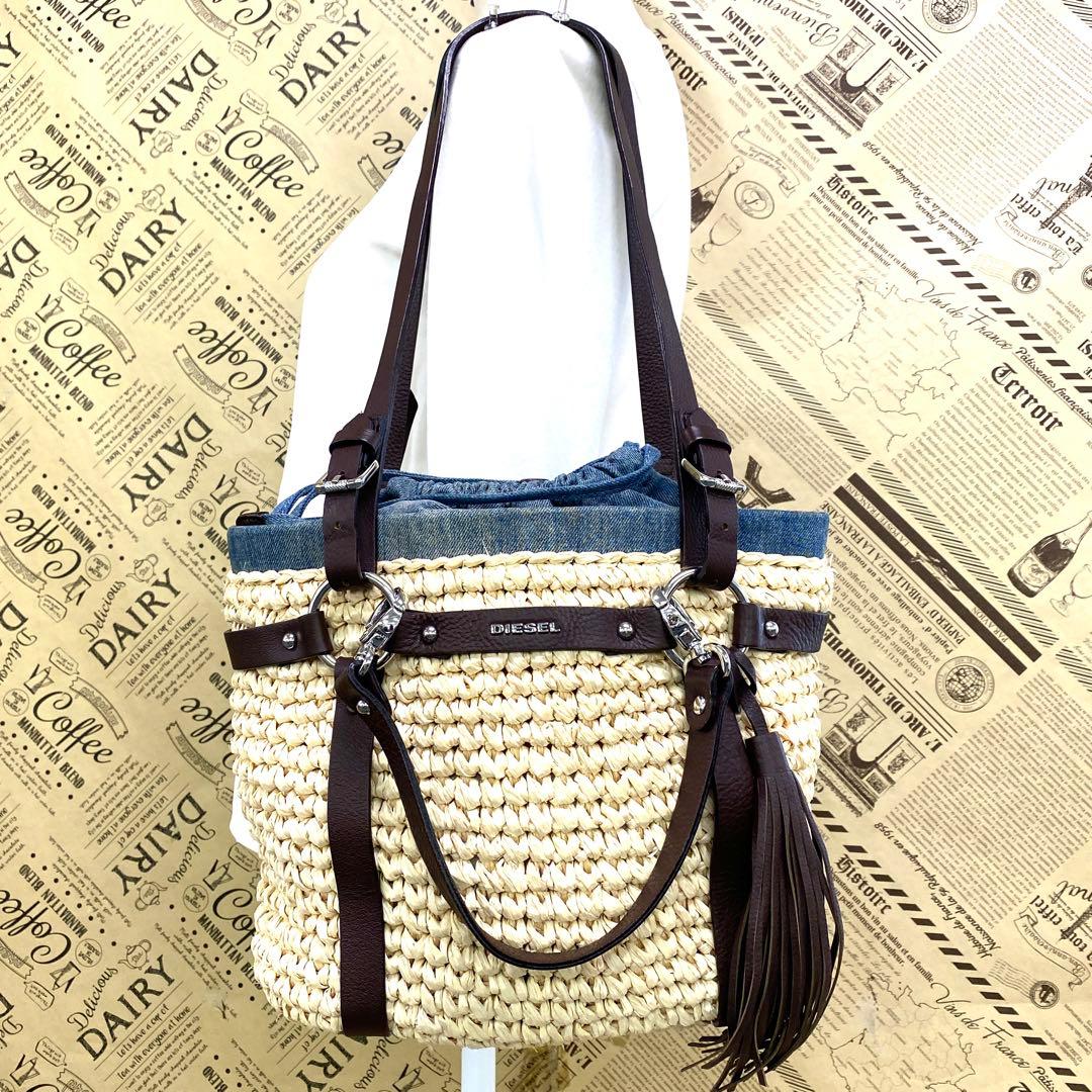 ディーゼル ハンド カゴバッグ デニム 巾着 旅行 ショルダー FT112 2色展開】デニム 巾着型ショルダーバッグ – 古着屋Top of the Hillの