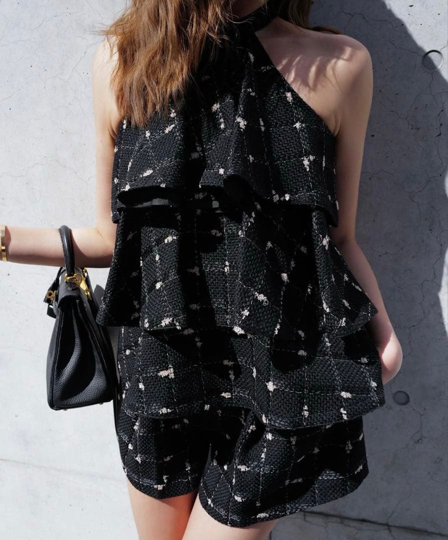 candy check tweed ruffle frill tops シェリエ candy check tweed ruffle frill tops – shéller / シェリエ