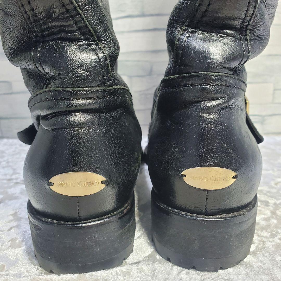 JIMMY CHOO 25.5cm バイカーブーツ 黒 レザー 38.5