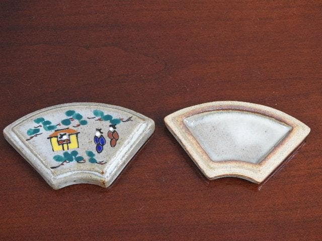 赤膚山元窯奈良絵 扇面香合 古瀬堯三 共箱 M673