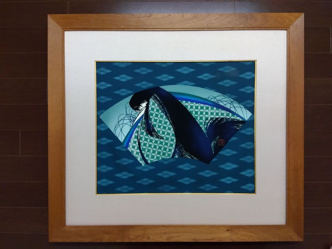 真作刀勢画 【扇面美人画】 宮田雅之 一点もの作品 額装 共シール