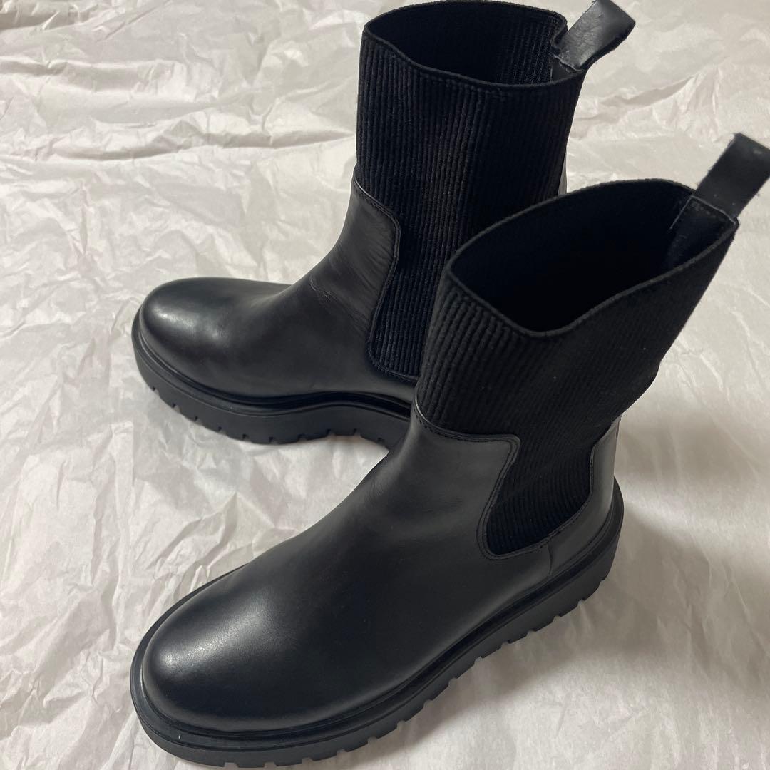 PLAIN PEOPLE ブラック サイドゴアブーツ 厚底 サイドゴアブーツ