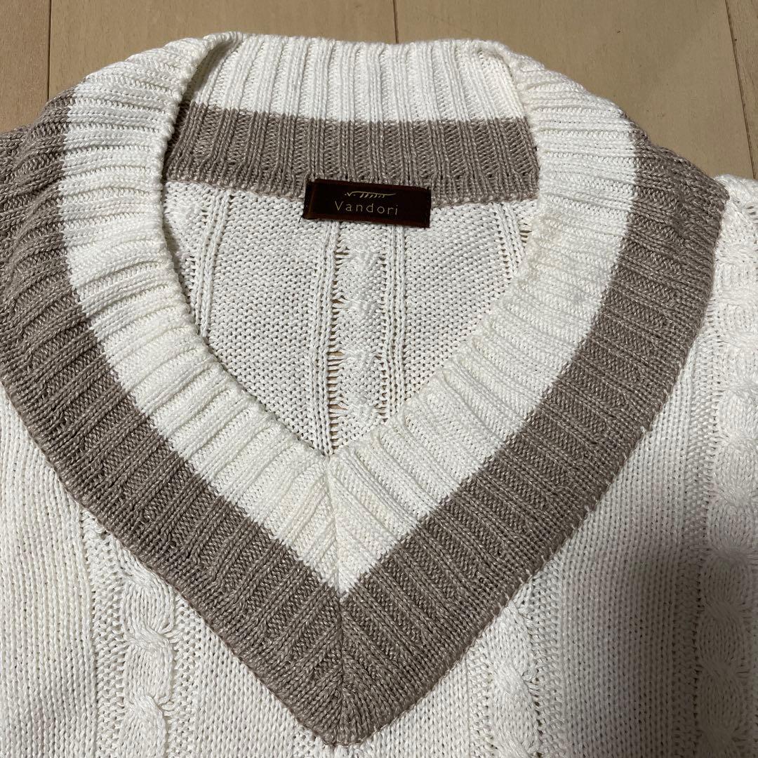 ニット Vandori 白×グレージュ サイズL