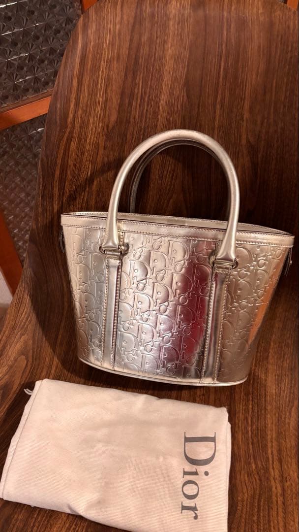 Dior シルバー レザー バッグ 保存袋付き ディオール/クリスチャンディオール/ハンドバッグ/レディディオール
