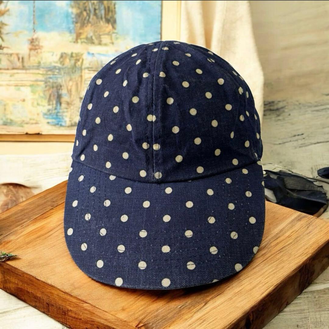 90's VINTAGEドット柄ロングビルキャップ帽子古着フェードCAP90年代