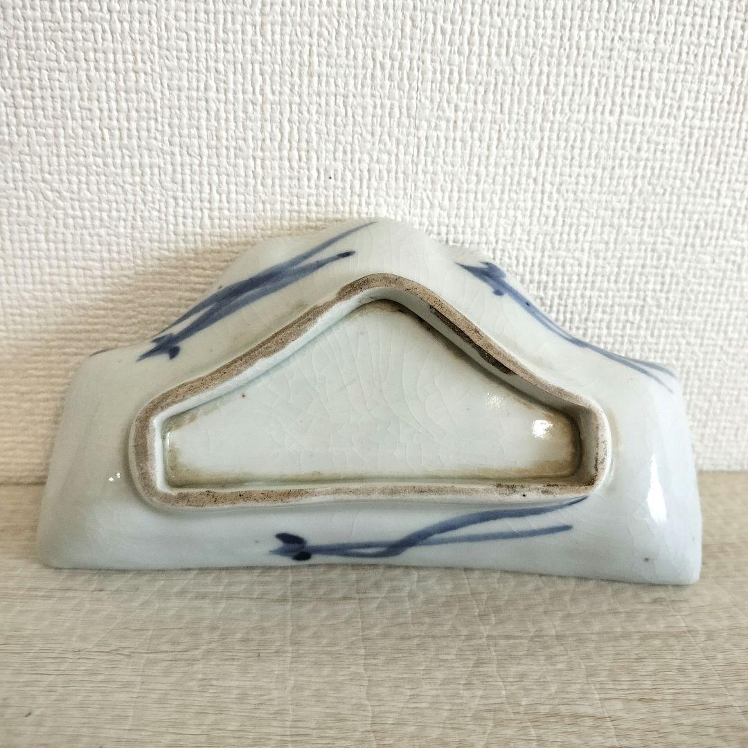 お値下げしました、古伊万里 染付 富士山型 コンニャク印判 三保松原図