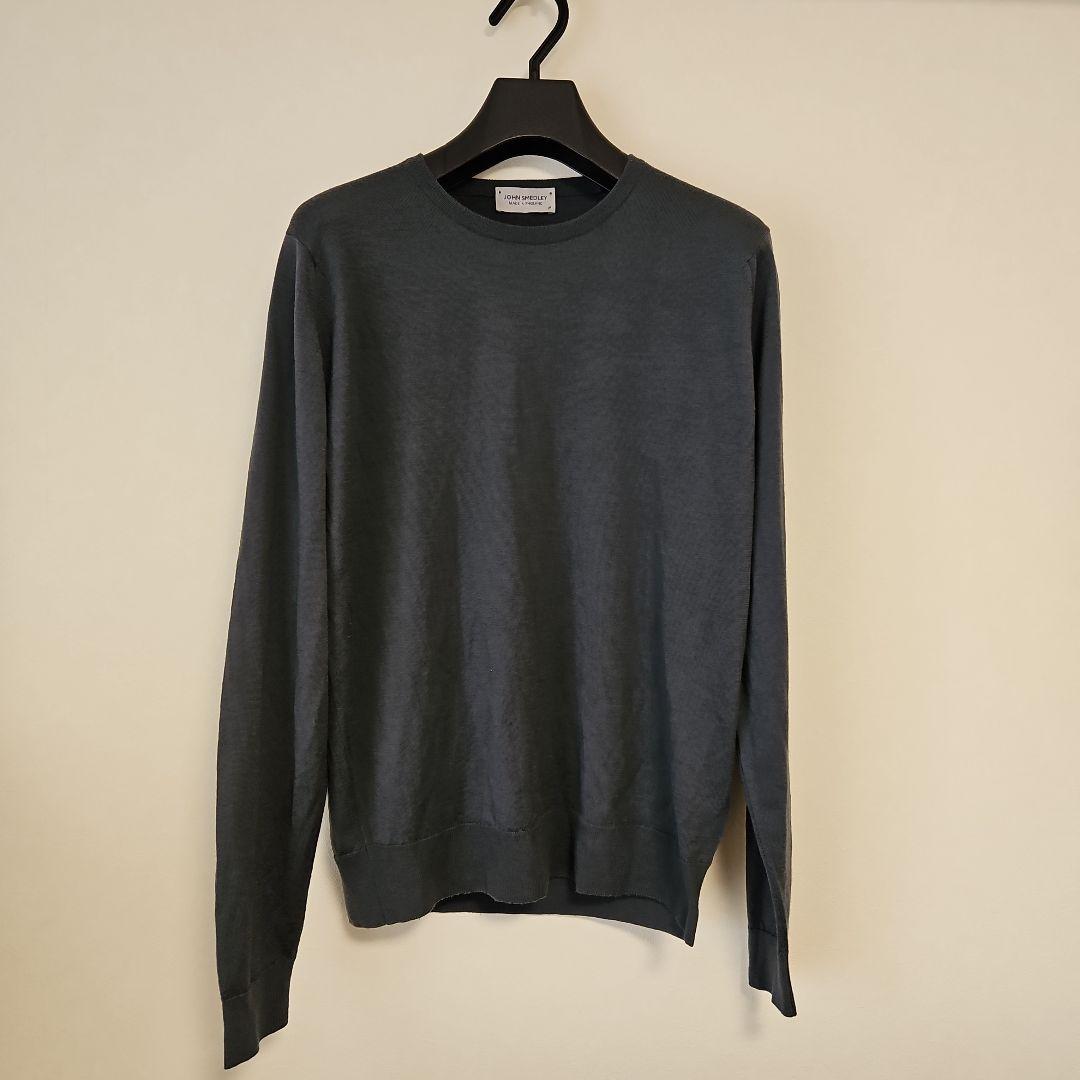 新品に近い】ジョンスメドレー クルーネックニットM ブルーグレー 定価