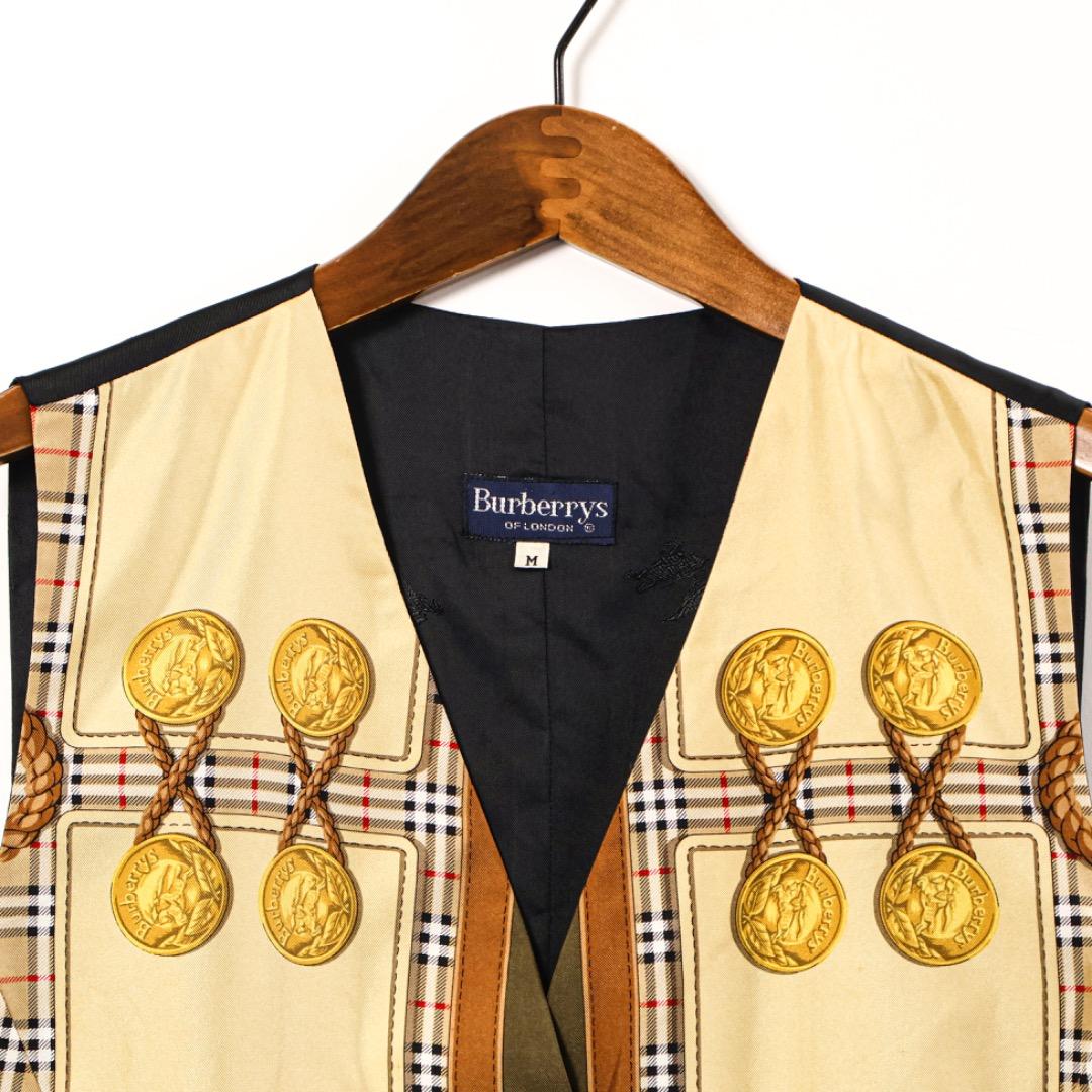 H3296◾️バーバリーズ 総柄スカーフモチーフベスト ジレ シルク100%