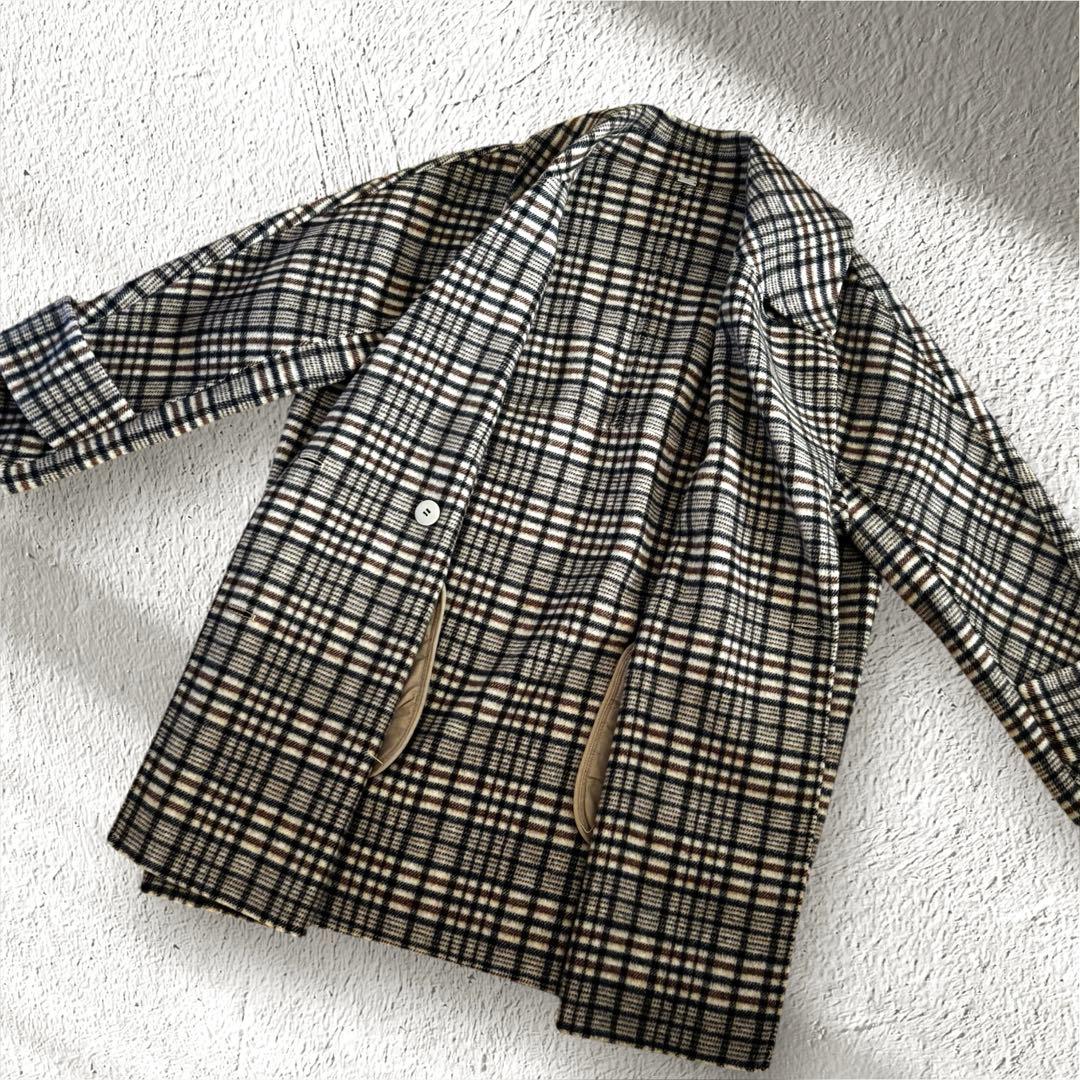 Mila Owen フラップポケットハーフ丈コクーン接結コート チェック柄