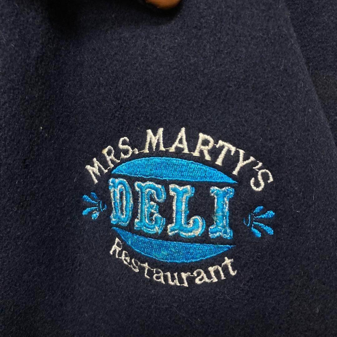 《US古着》企業 ウール・レザー 本革 中綿 スタジャン 刺繍ロゴ メンズXL