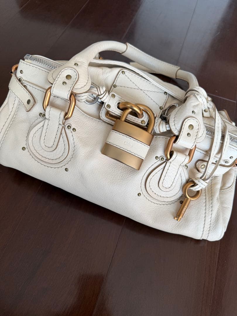 Chloe クロエ　パディントン　アイボリー 美品】Chloe クロエ ミニパディントン ハンドバッグ 肩掛け アイボリー