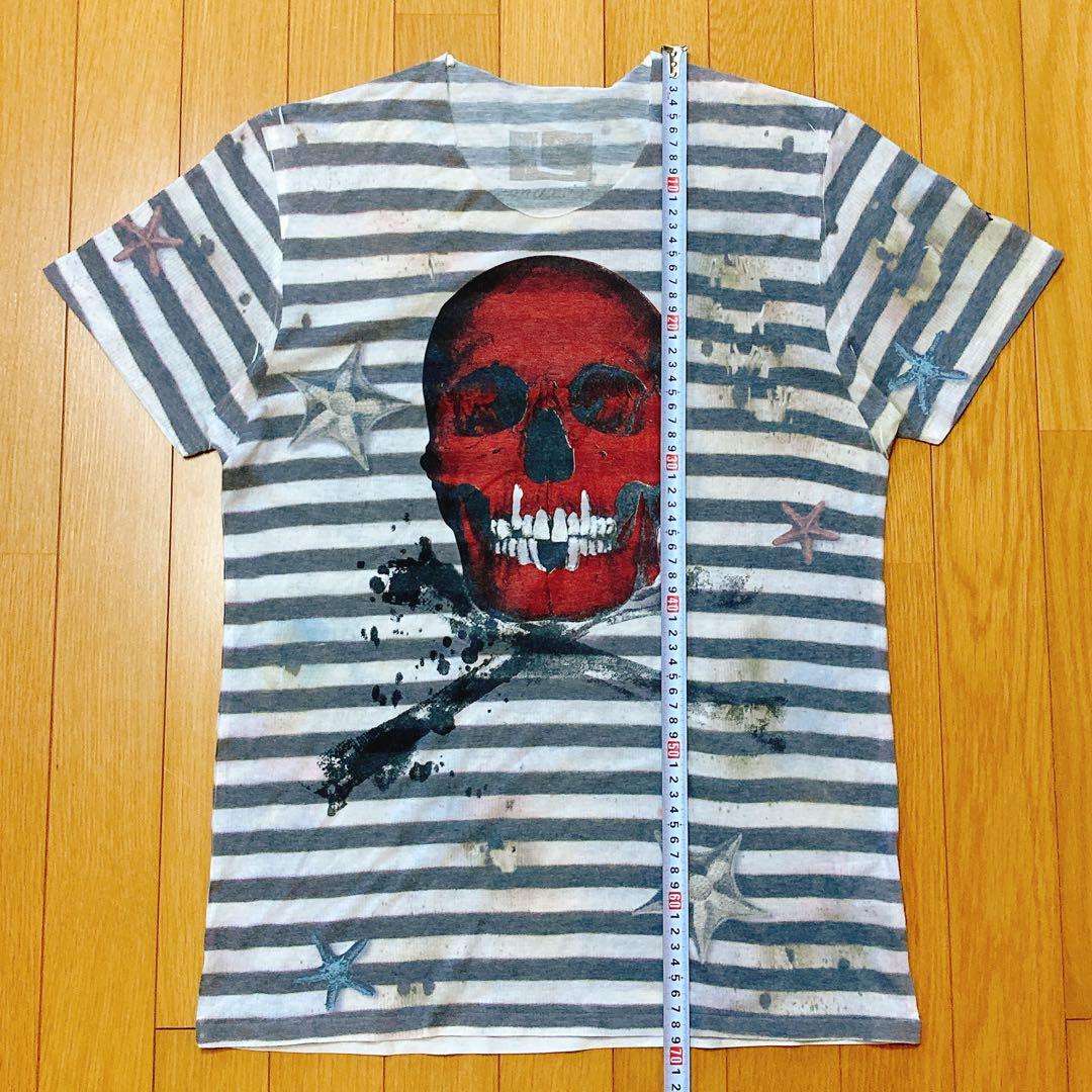 美品 B'z 稲葉着 max six 赤スカル ヒトデ ボーダー柄 Tシャツ L