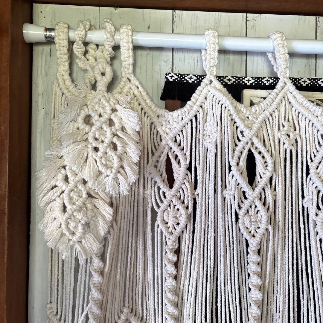 マクラメ カフェカーテン フェザータッセル2個付き