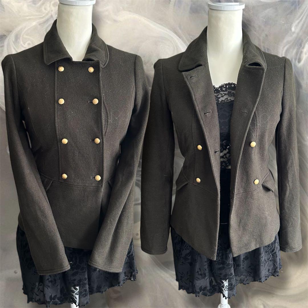 00s y2k ウールくびれピーコート ダークコア フェアリーグランジ 平成