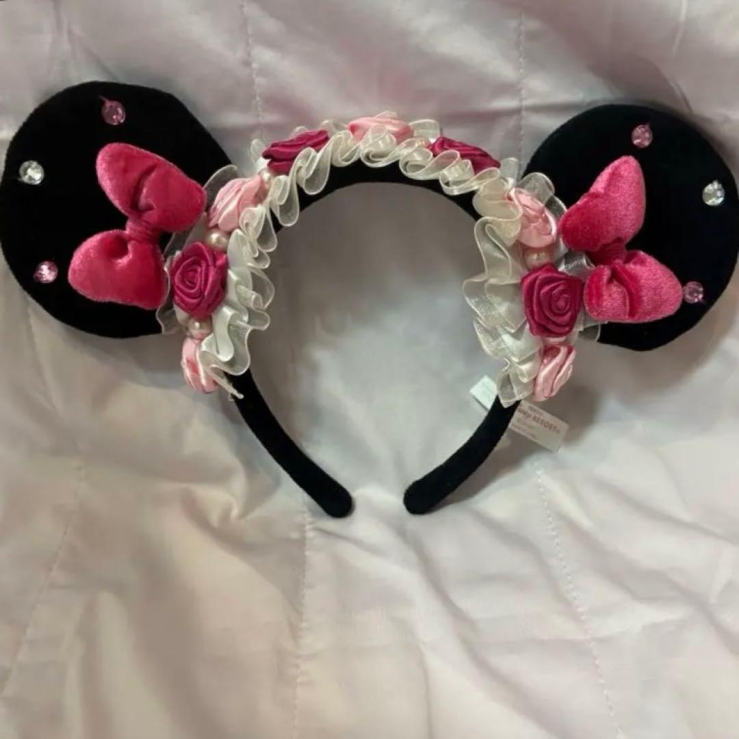 ディズニー カチューシャ ミニーちゃん ピンク 薔薇 パール レース