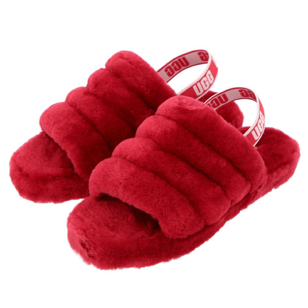 UGG レッドファーサンダル SALE【もこもこ】UGG Kids Fluff Yeah Poppy ファーサンダル (UGG