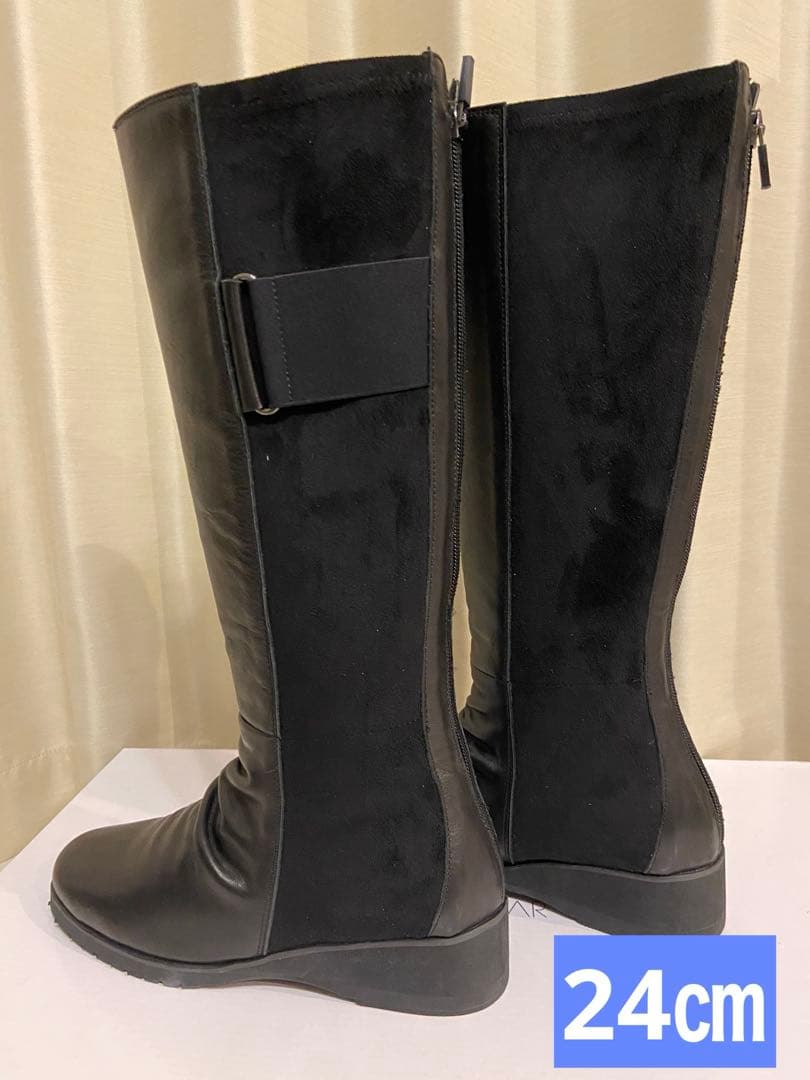 【新品タグ】ブラック ロングブーツ レザー スエード　ヤマダヤ　24 ORiental TRaffic（オリエンタルトラフィック） ブーツ ＼ 細見え