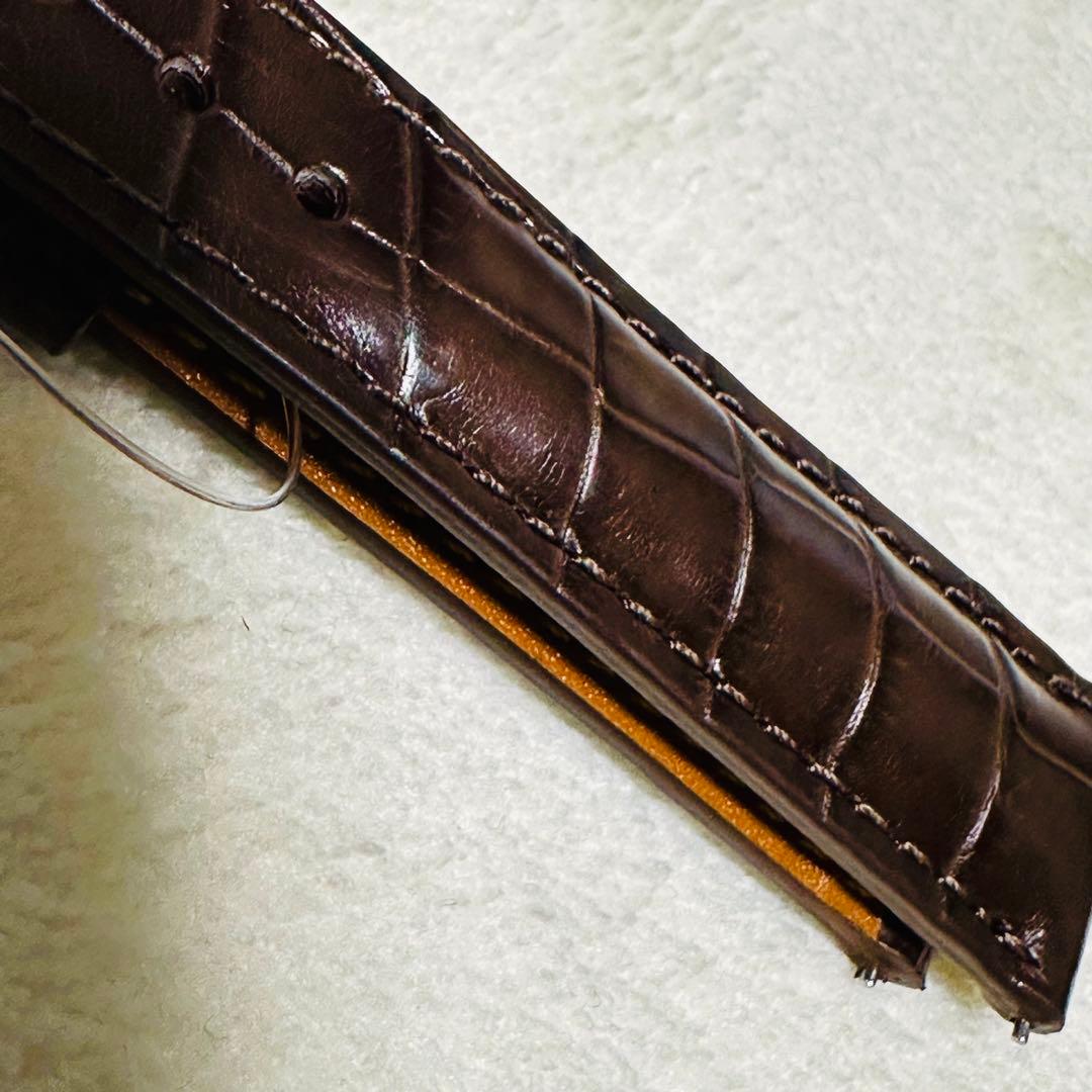 1009#18mm-16mmダークブラウン☆本物クロコダイルベルト☆スイス製