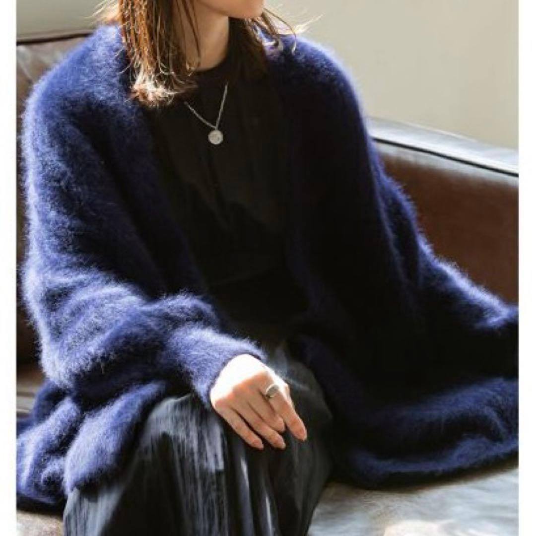 NOBLE ノーブル ファーニットパフカーディガン ネイビー - メルカリ