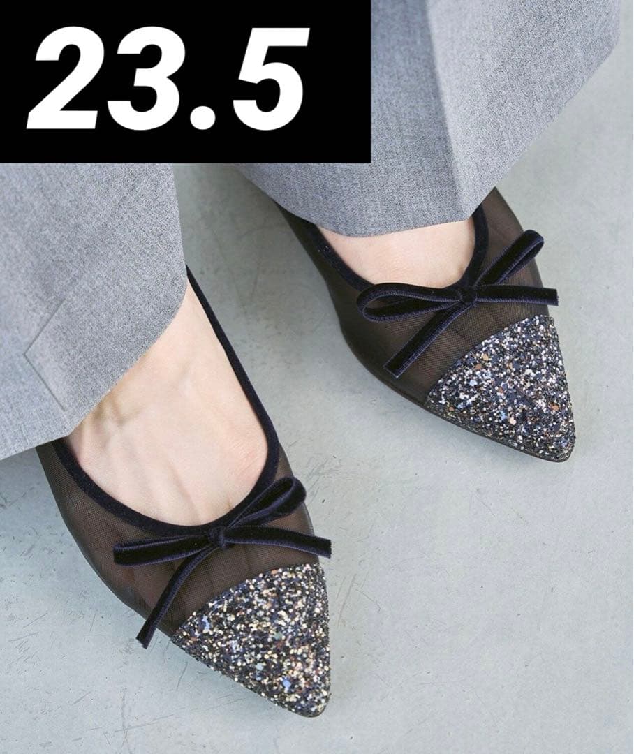 【完売商品✨】Le Talon ポインテッドトゥキャップチュールバレエ ネイビー ポインテッドトゥキャップチュールバレエ（バレエシューズ）｜LE TALON