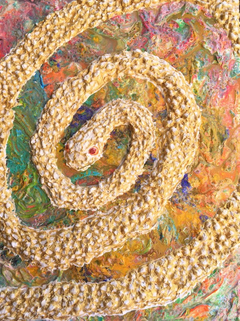 祈雨　白蛇　金色　神秘　絵　絵画　アクリル画　原画　　額付き　インテリアアート Amazon.co.jp: 幸運を招く 白蛇様 231番開運絵画、風水、幸運アート