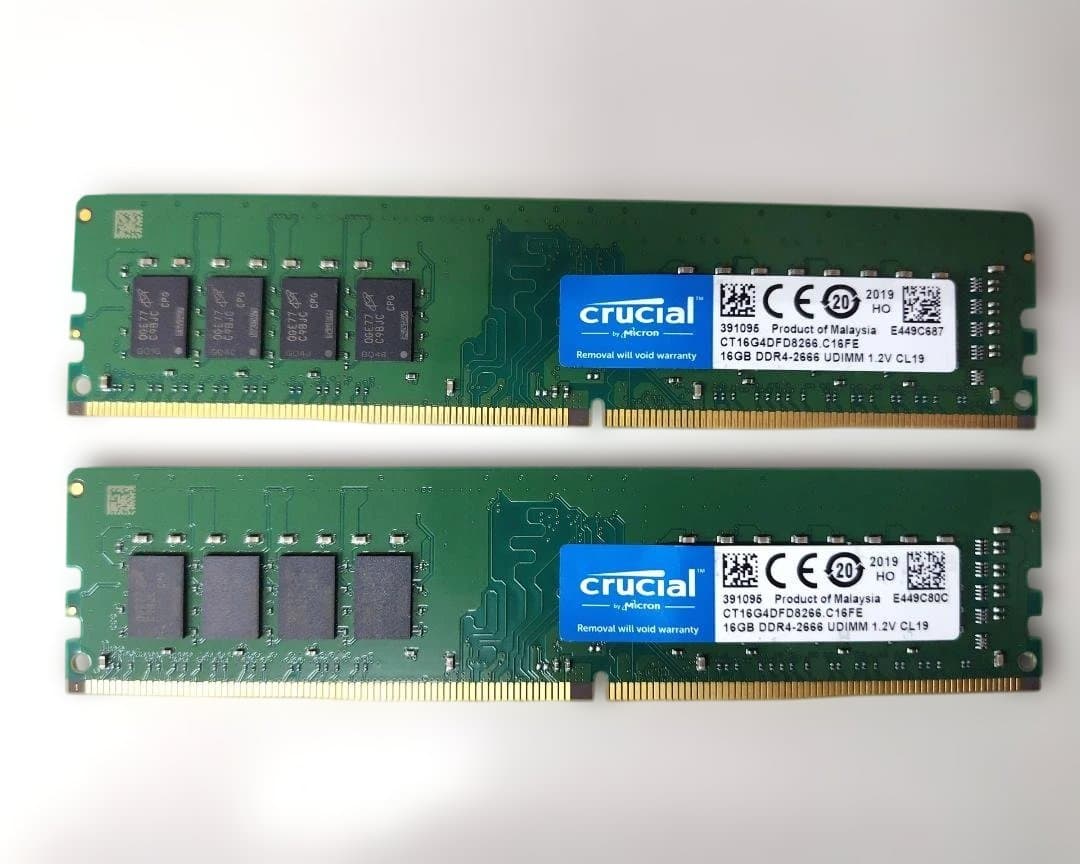 Crucial DDR4 2666MHz 16GB×2枚 動作確認済 Amazon | Crucial デスクトップ用増設メモリ 32GB(16GBx2枚) DDR4