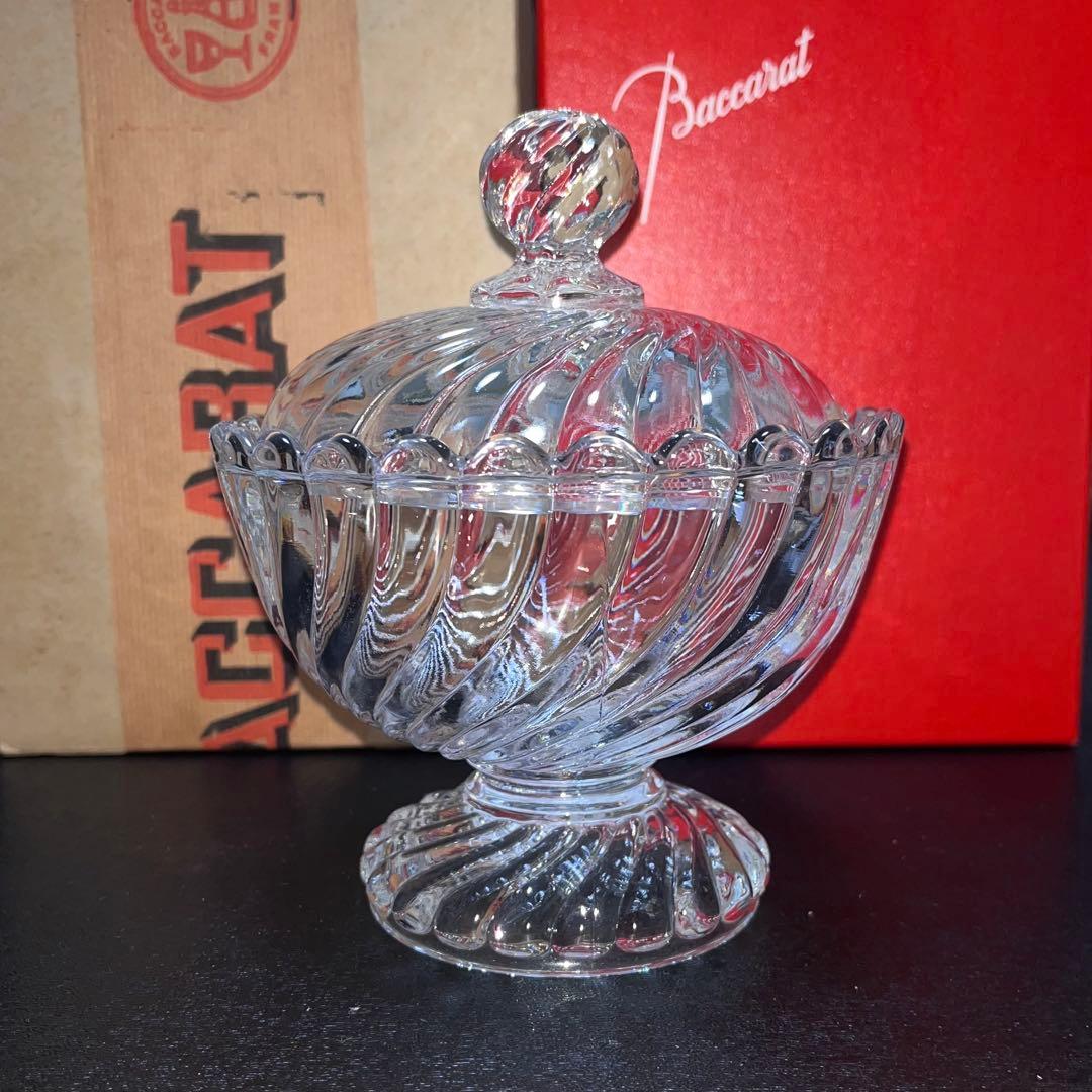 【バカラ/BACCARAT】バンブー　ボンボニエール　ガラスアンティーク　未使用 輝くオールドバカラ バンブーの蓋付きコフレ【1916年カタログ】丸型