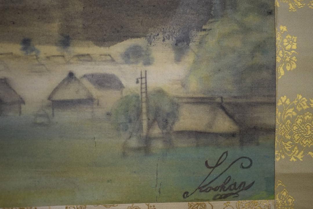 真作/司馬江漢/長崎風景図/山水図/山水風景図/大幅/布袋屋掛軸HI-322