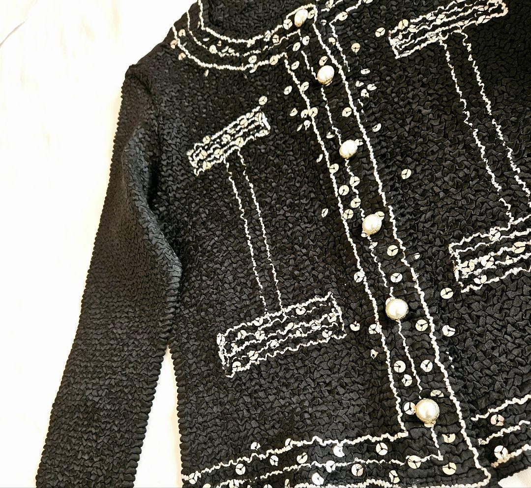 YUKI TORII ユキトリイ スパンコール プリーツ カーディガン 黒 40