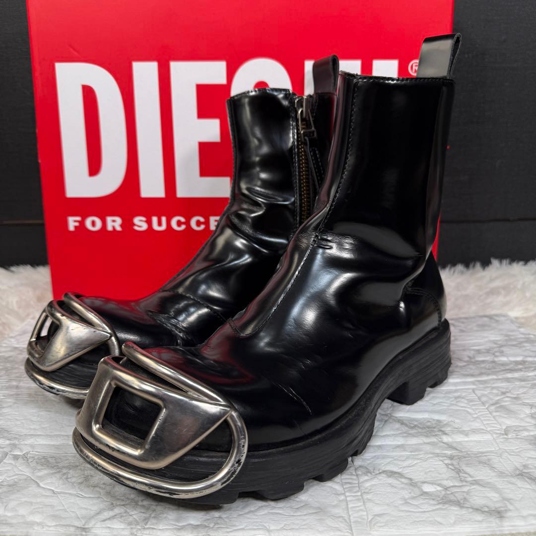 DIESEL D-HAMMER BT ZIP レザー Dプレート ブーツ 黒 D-HAMMER BT ZIP D D-Hammer-Leather Chelsea boots with Oval D toe