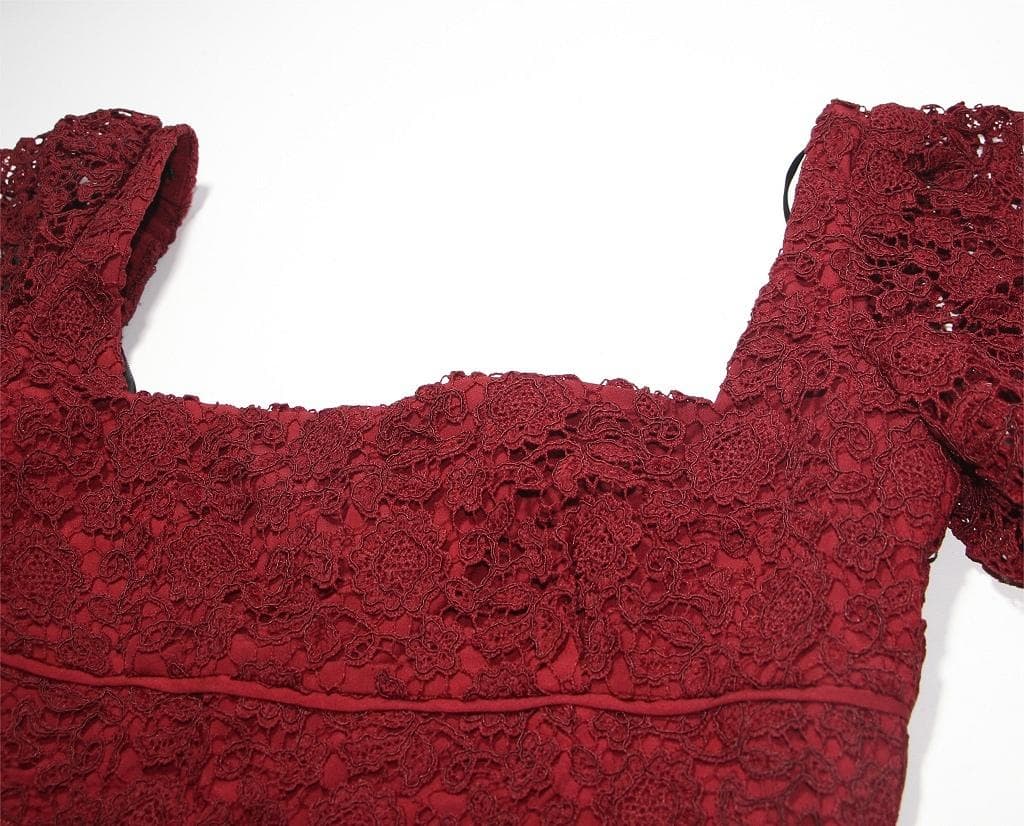 セルフポートレイト ワンピース ギピュール レース ボルドー UK8 未