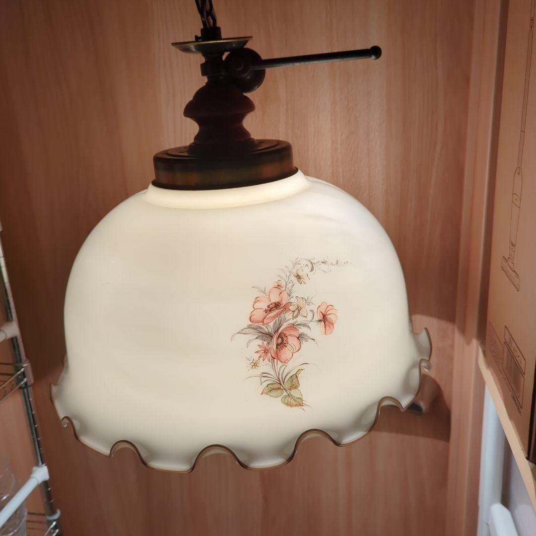 （昭和レトロ商品）山田照明 フラワーモチーフペンダントライト （ガラスシェード） mu-ra_sln-002_2.jpg