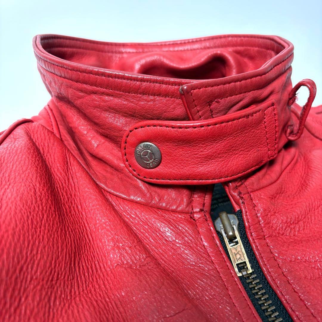 牛革】イエローコーン レザー ライダースジャケット 赤 L - メルカリ