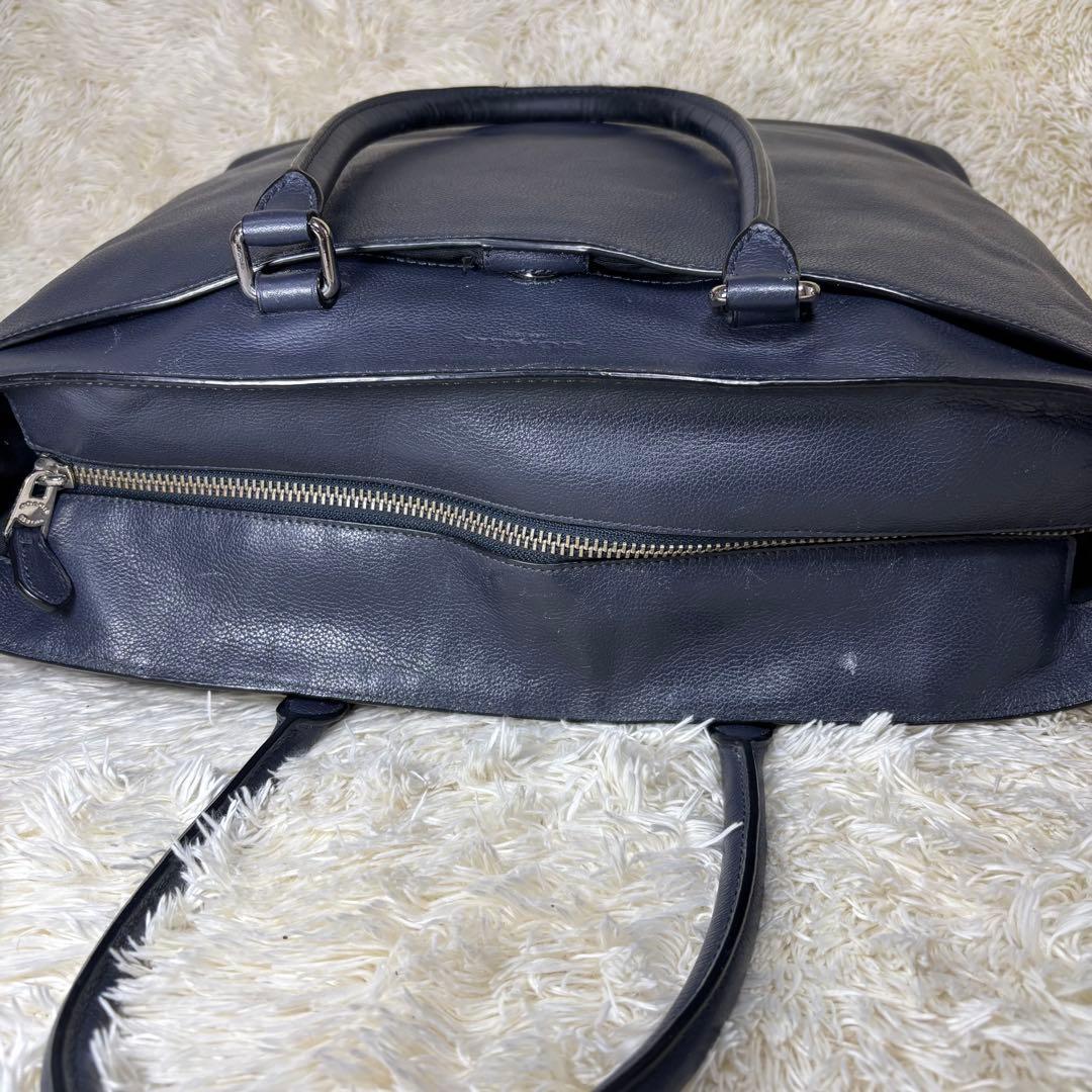 コーチ トートバッグ オールレザー ビジネスバッグ ネイビー 肩掛け A4