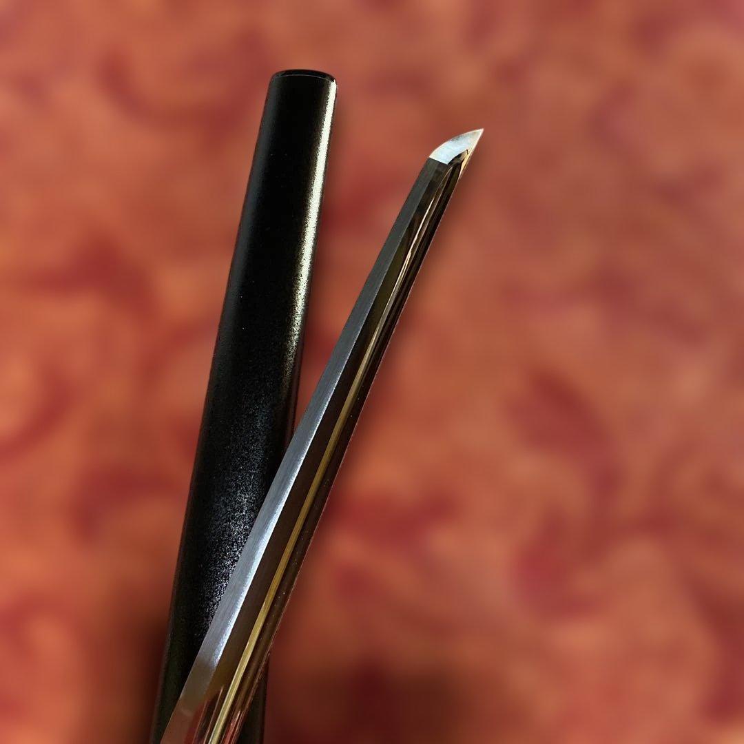 女性•少年向き高級居合刀(刀袋付) 黒柄 鶴羽透し丸鍔