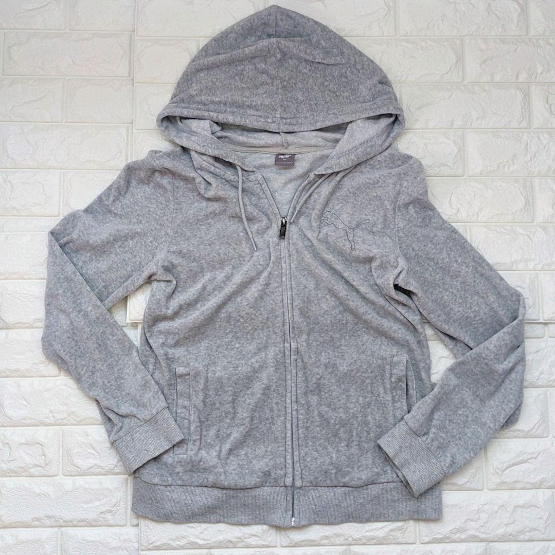 y2k PUMA ベロア トラックジャケット フード グレー シルバー サイズL